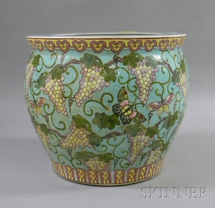 Appraisal: Chinese Fish Bowl floral decorated with grapes and butterflies over