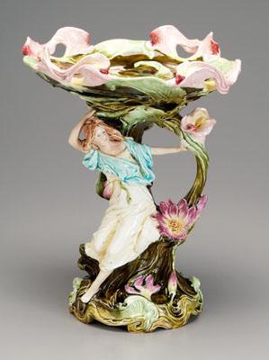 Appraisal: Art Nouveau majolica tazza central pedestal with figure of woman