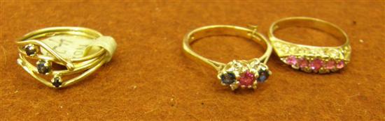 Appraisal: Three hallmarked ct gold sapphire ruby and diamond rings