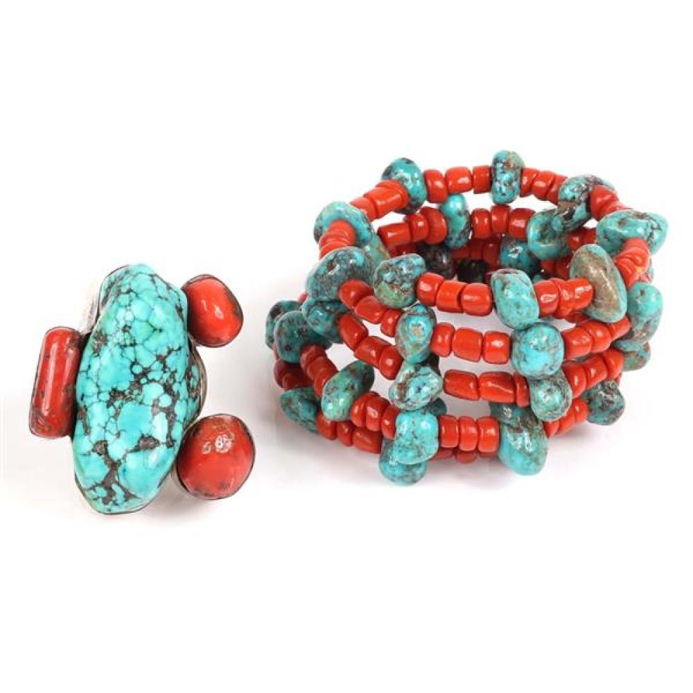 Appraisal: VINTAGE SOUTHWESTERN NATIVE AMERICAN ARTISAN NATURAL TURQUOISE AND CORAL STATEMENT