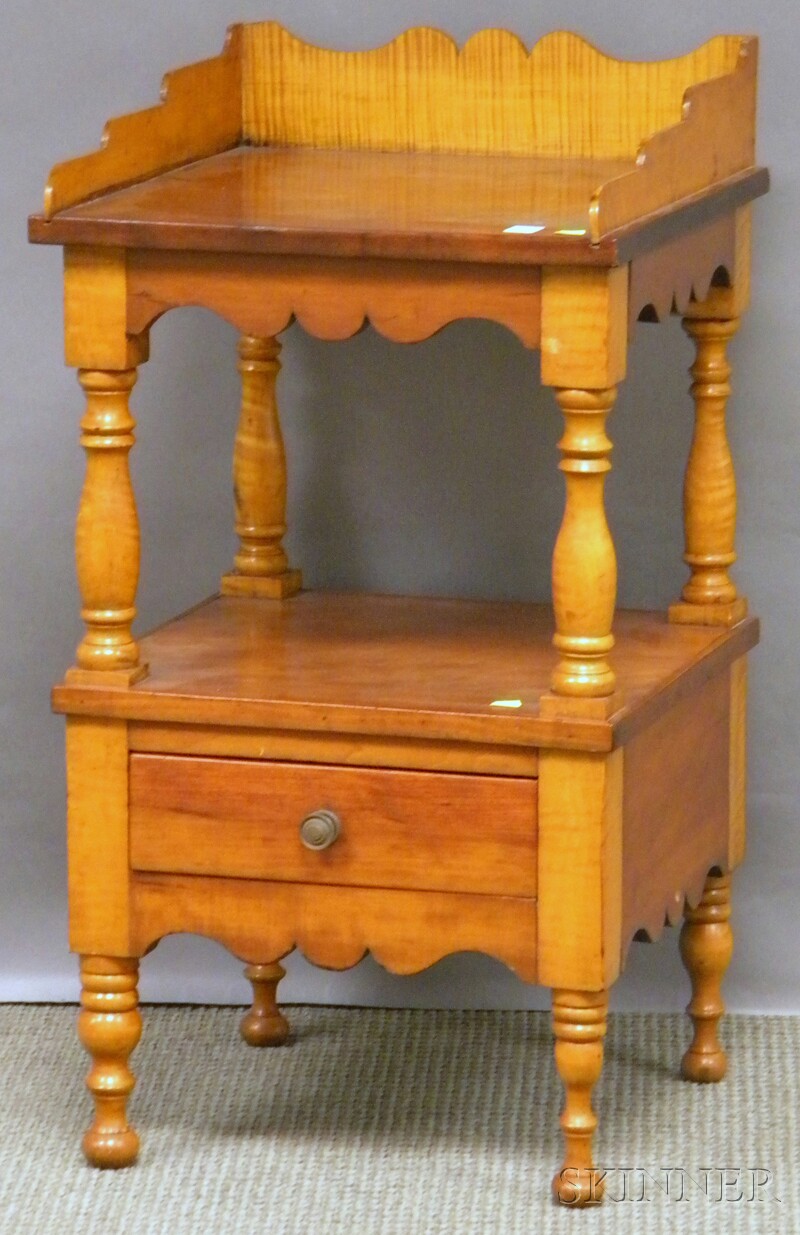 Appraisal: Late Federal Cherry and Tiger Maple Chamber Stand