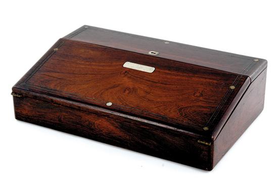 Appraisal: Rosewood and mother-of-pearl lap desk circa hinged slant top opening