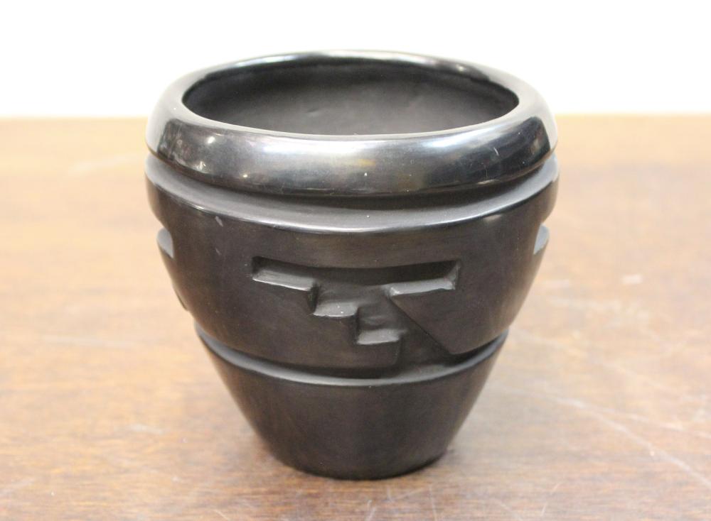 Appraisal: BETTY TAFOYA Santa Clara - carved blackware pottery jar base