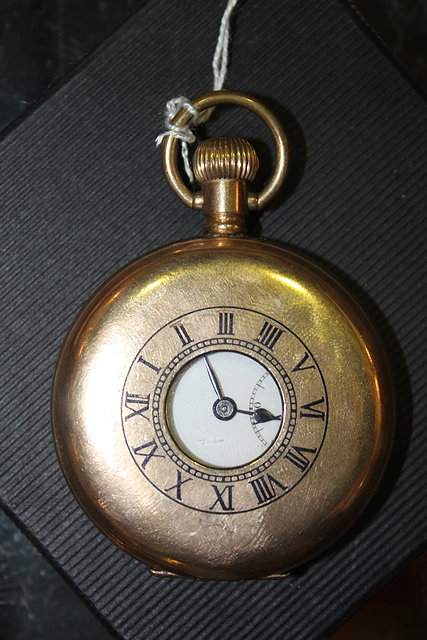 Appraisal: A GOLD PLATED HALF HUNTER TOP WIND POCKET WATCH with