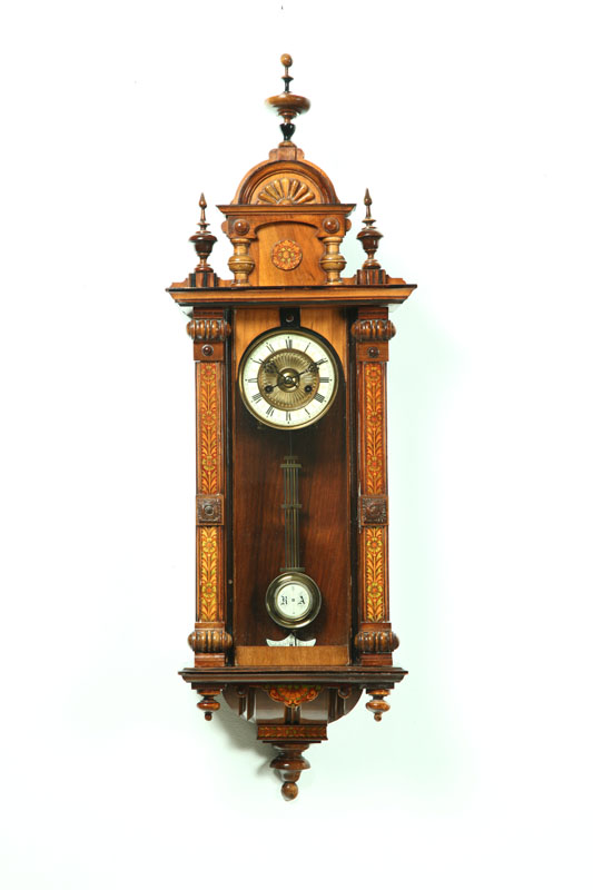 Appraisal: INLAID WALL CLOCK Germany nd half- th century Mahogany case