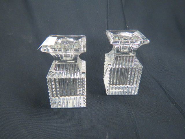 Appraisal: Val St Lambert Cut Crystal Candleholders step cut signed pair