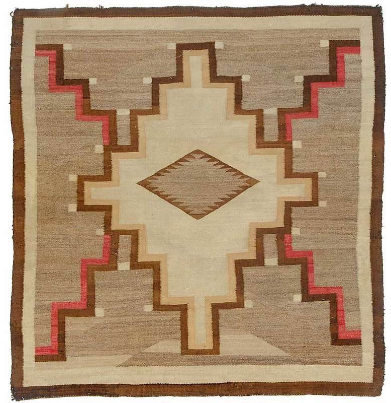 Appraisal: Native American Trading Post Rug diamond on stepped edge white