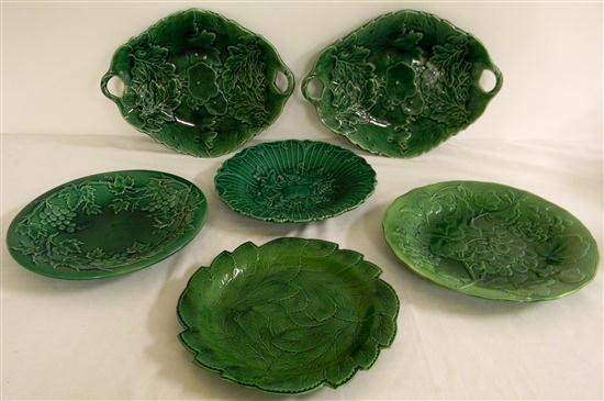 Appraisal: Green Majolica two matching oval platters '' long open handles