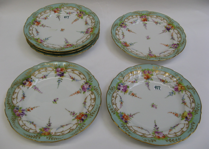 Appraisal: SET OF SIX GERMAN DRESDEN PORCELAIN DESSERT PLATES hand enameled