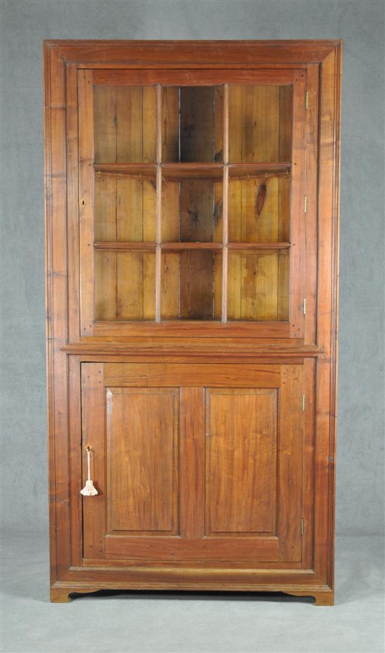 Appraisal: Virginia Country Chippendale Corner Cupboard Circa Picture frame molded nine-light