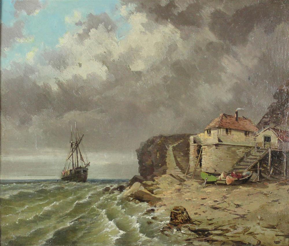 Appraisal: WILLIAM W BOYLE AMERICAN SHIP APPROACHING THE SHORE Oil on