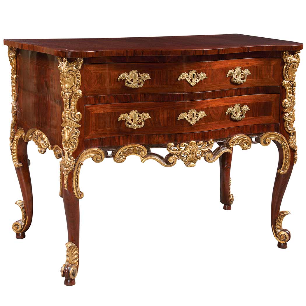 Appraisal: Northern European Gilt-Bronze Mounted Parcel Gilt Mahogany and Rosewood Commode