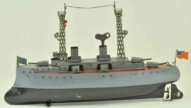 Appraisal: BING BATTLESHIP Germany tin ship painted in familiar battle grey