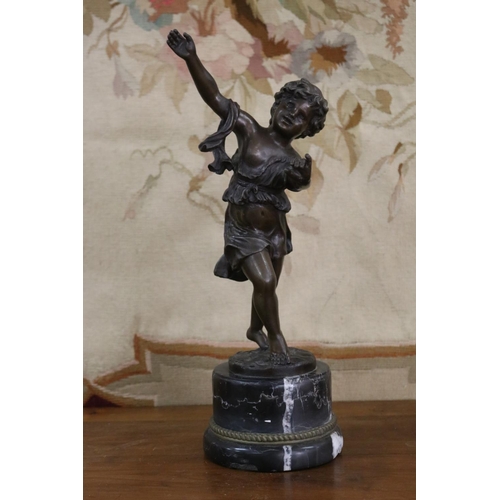 Appraisal: French patinated bronze figure of a young girl on pedestal