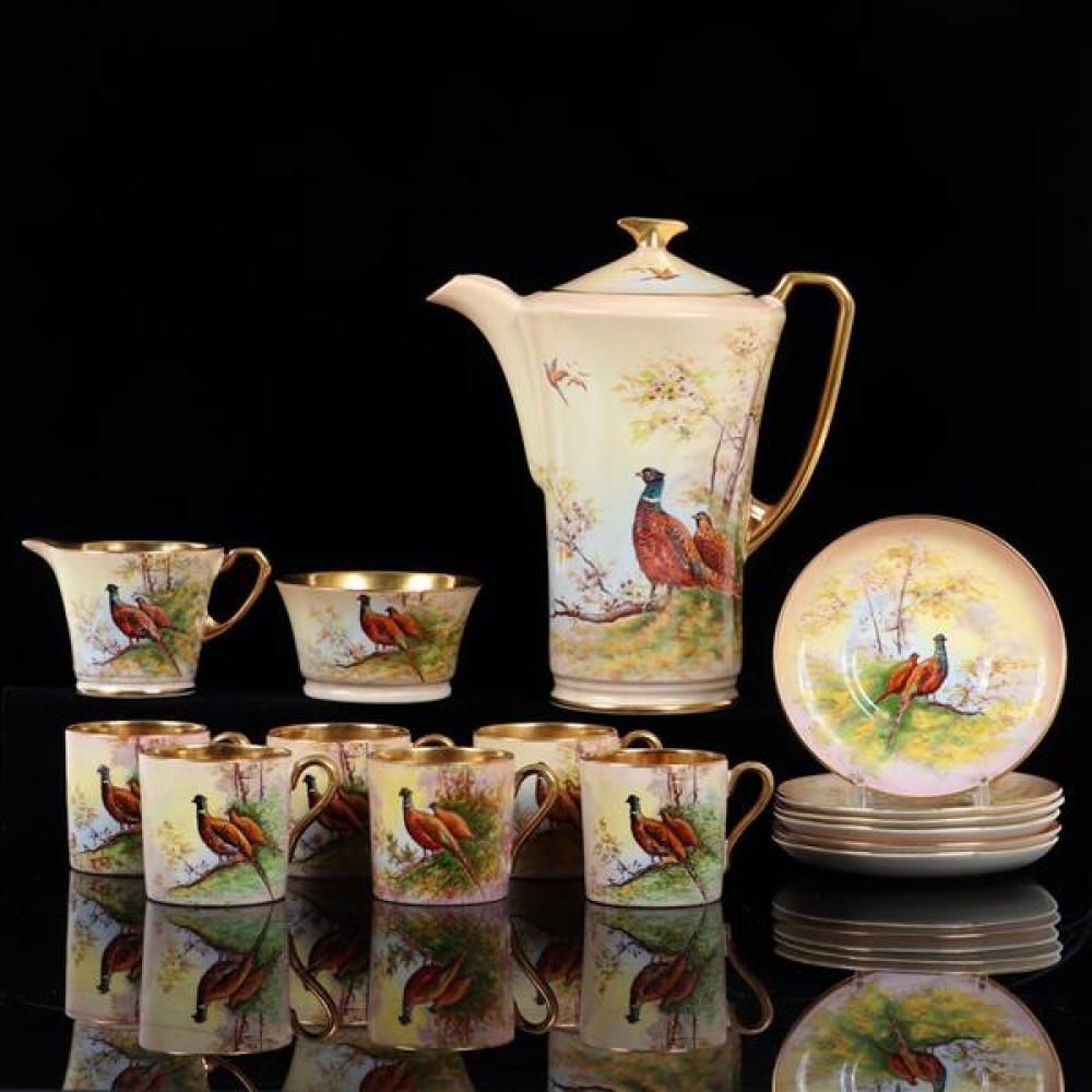 Appraisal: ENGLISH PORCELAIN CROWN DEVON PC CHOCOLATE COFFEE SET WITH HAND