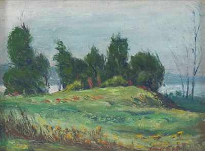 Appraisal: Clyde J Singer American - Hillside Foliage Above Lake Oil