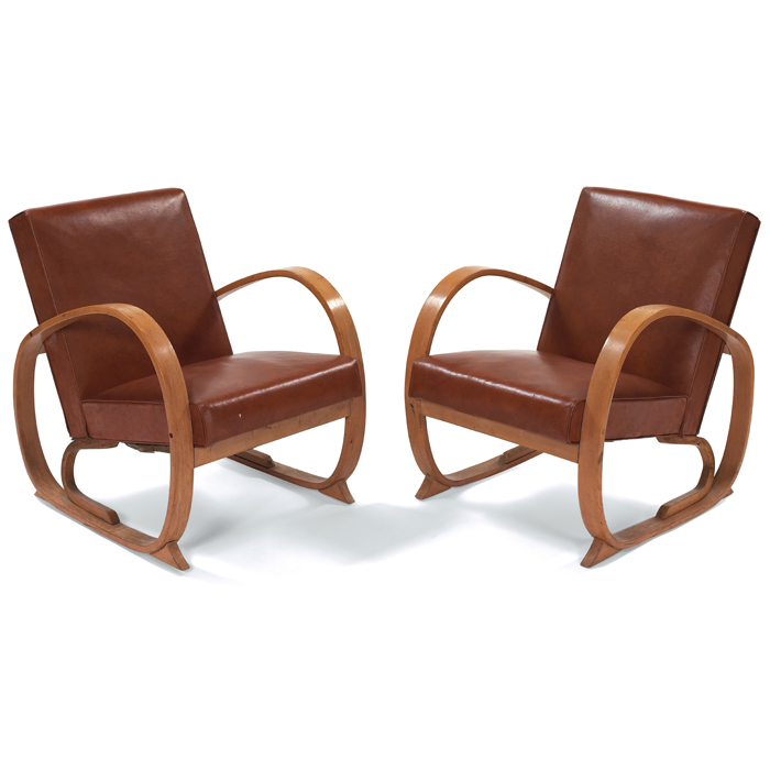 Appraisal: Thonet armchairs attribution s pair bentwood frames with original dark