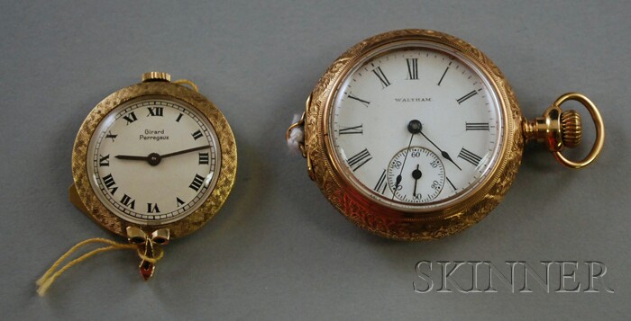 Appraisal: Two Small kt Gold Watches a Waltham open-face pocket watch