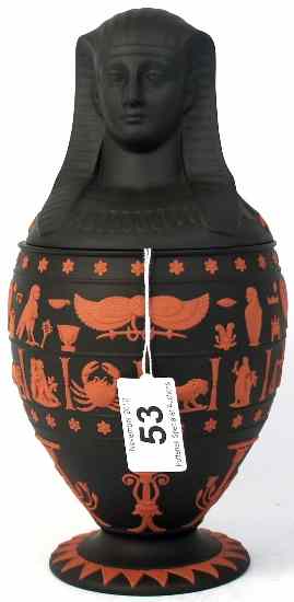 Appraisal: Wedgwood Rare Black Basalt Terracotta Jasperware Tutankhamun figural Jar Cover