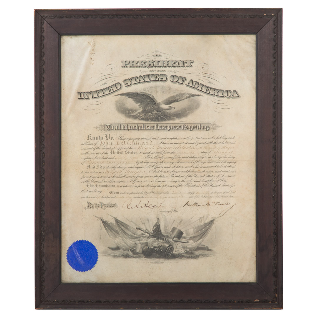 Appraisal: William McKinley signed military appointment velum signed document appointing John