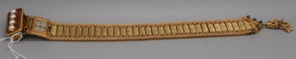 Appraisal: VINTAGE GENEVA KT GOLD WATCH BRACELET MARKED kt elaborate cut