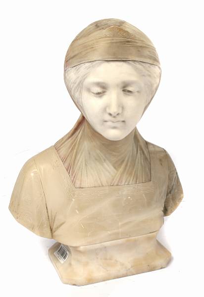 Appraisal: An alabaster bust of a young girl circa height in