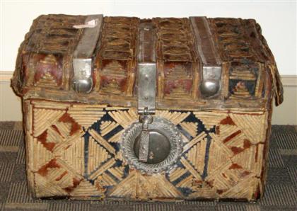 Appraisal: Large Persian leather and metal mounted chest early th century