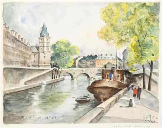 Appraisal: Artist Unknown French th century Pont Saint-Michel Paris watercolor x