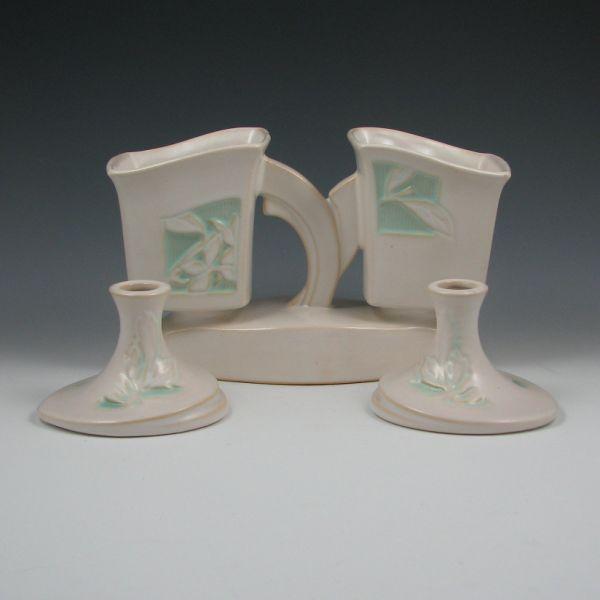 Appraisal: Roseville Silhouette - planter and - candleholders in white with