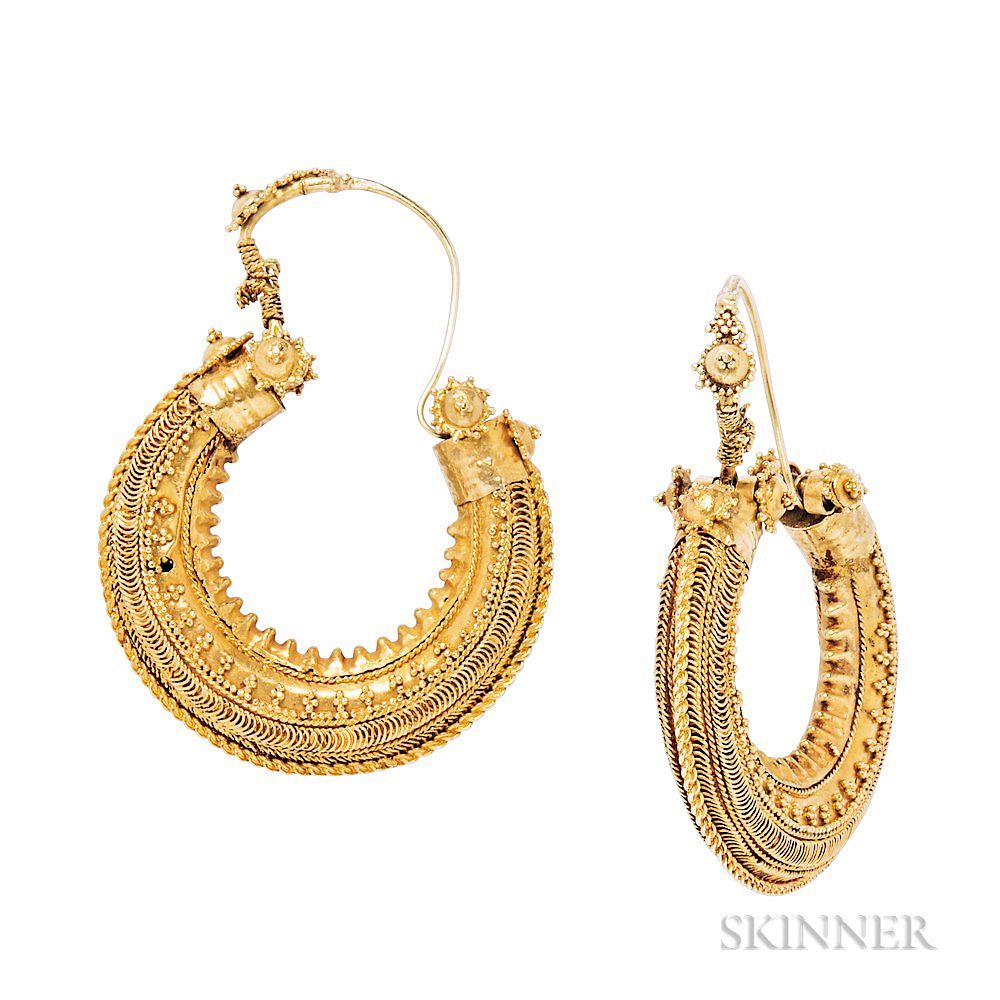 Appraisal: Gold Hoop Earrings Gold Hoop Earrings India with applied bead