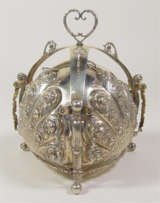 Appraisal: Silver Bread Holder Late th Century Ornate warm bread holder