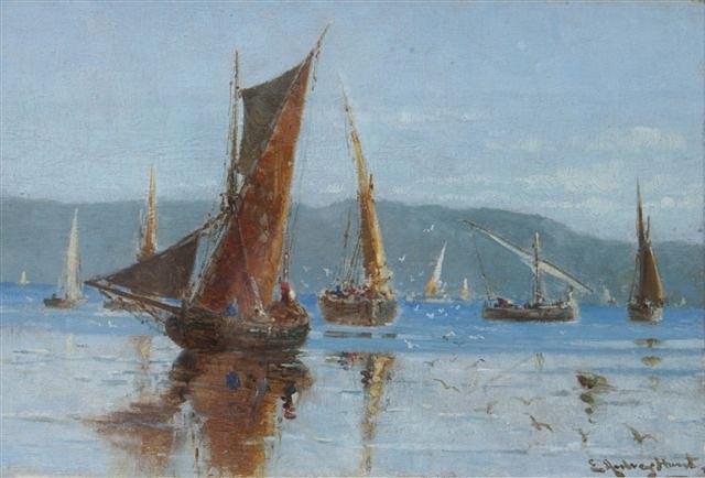 Appraisal: EDWARD AUBREY HUNT - - Sailing vessels off the coast