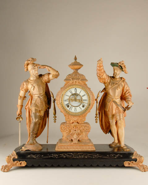 Appraisal: Ansonia Double Statue Clock Pizarro and Cortez original condition replaced