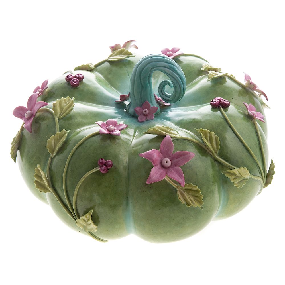 Appraisal: Katherine Houston Porcelain Centerpiece Pumpkin with encrusted vines and flowers