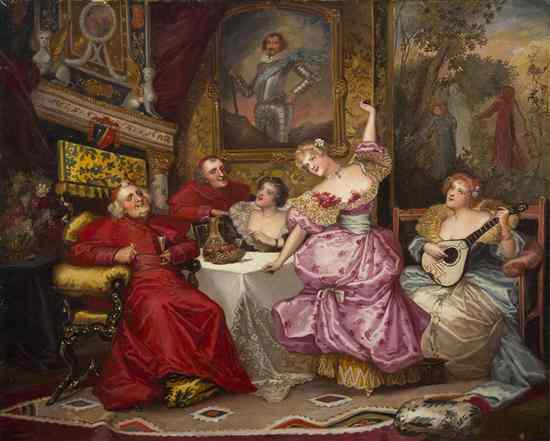 Appraisal: H Ponsin th century Evening in the Parlor oil on