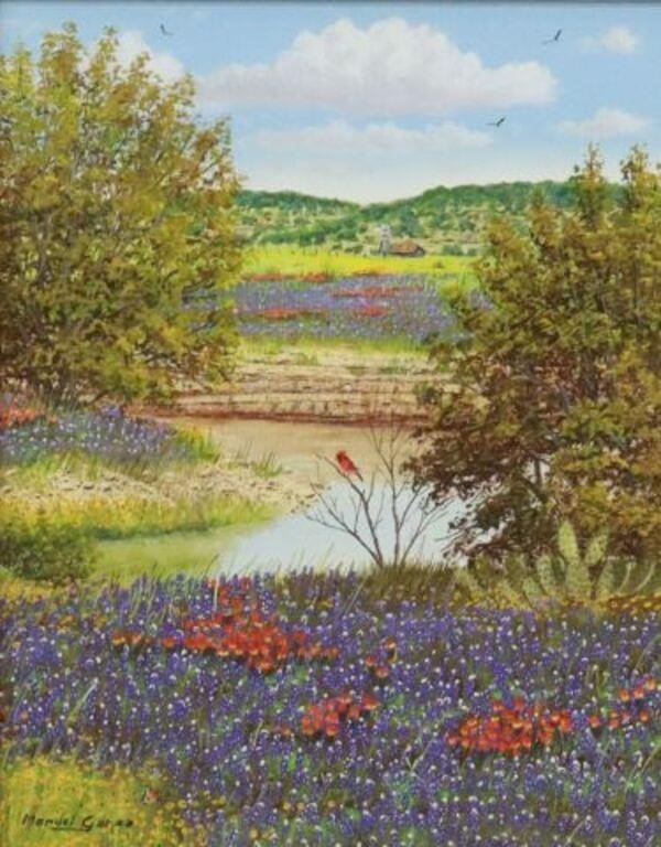 Appraisal: Framed oil on canvas painting Bluebonnets signed lower left Manuel