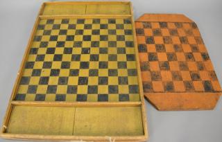 Appraisal: Two primitive game boards one with molded edges x and