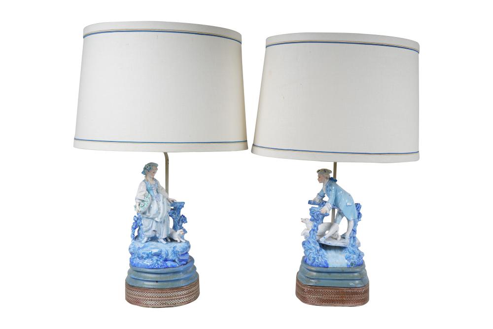 Appraisal: PAIR OF BLUE WHITE FIGURAL PORCELAIN TABLE LAMPS total inches