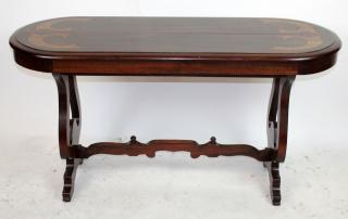 Appraisal: American oval convertible console table with inlays American oval convertible