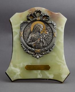 Appraisal: French Silverplate and Bronze Medallion of Saint T French Silverplate