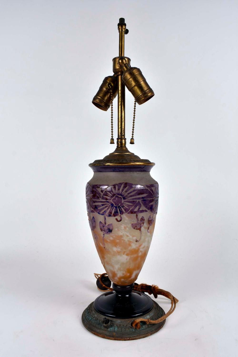 Appraisal: LA VERRE FRANCAISE CAMEO CUT GLASS LAMP BASEFrench Inscribed signature