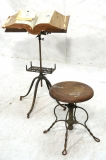 Appraisal: pc Lot Antique Metal Book Stand Stool le pc Lot