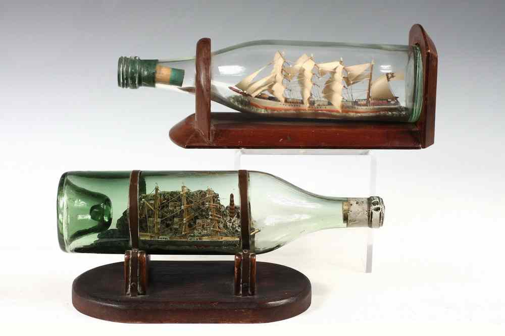 Appraisal: SHIP IN BOTTLES - Two Early th c Ship in