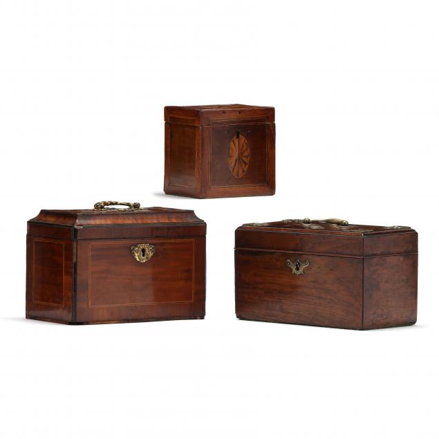 Appraisal: A GROUPING OF THREE GEORGE III TEA CADDIES First quarter