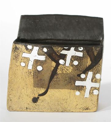 Appraisal: A John Maltby stoneware letter holder asymmetric form painted in