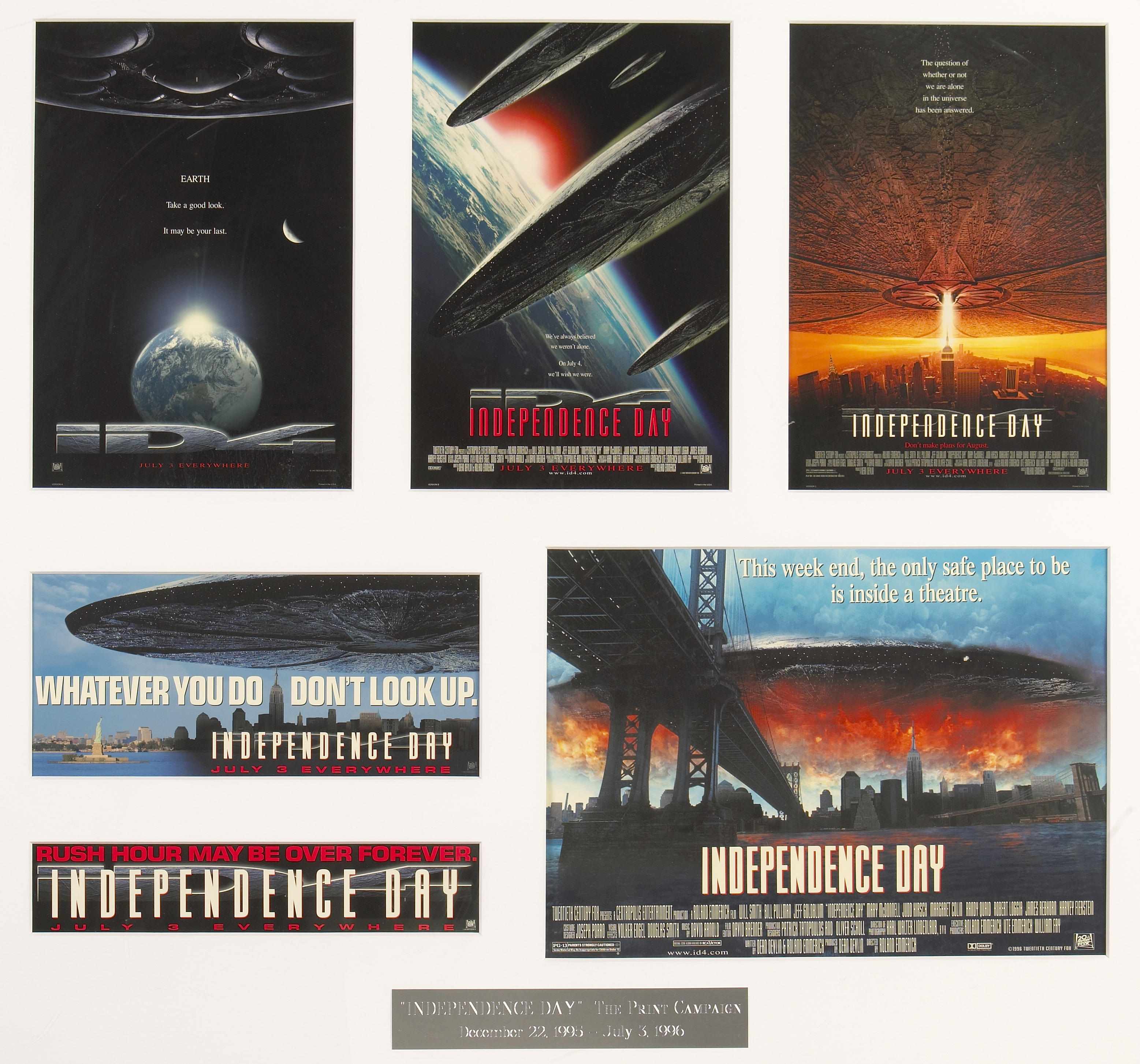 Appraisal: Independence Day promotional materials A framed display of the designs