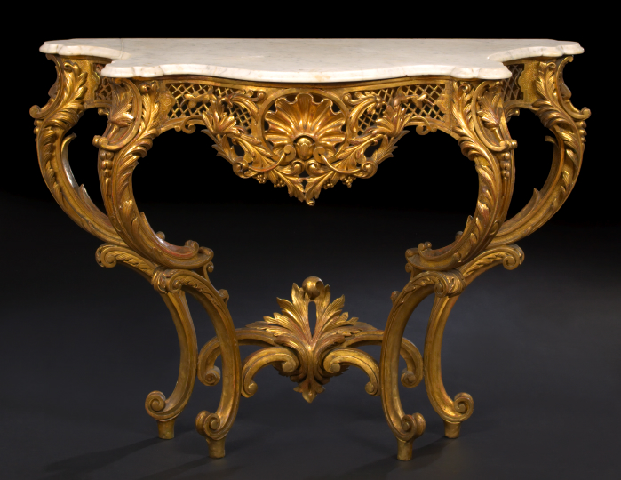 Appraisal: Louis XV-Style Giltwood and Marble-Top Console Table mid- th century