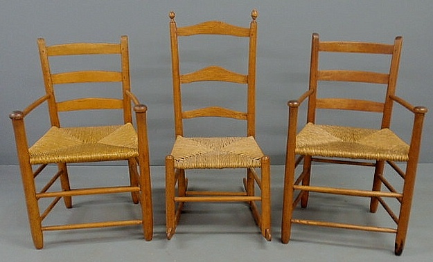 Appraisal: Two maple three-slat armchairs and a three-slat maple rocker