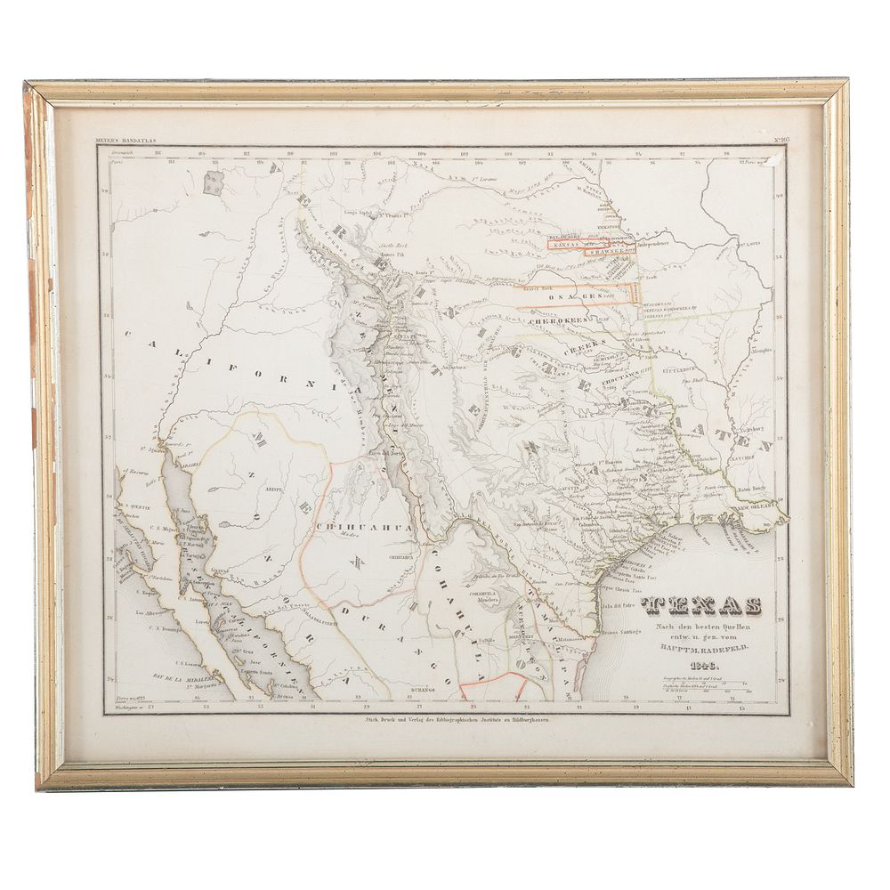 Appraisal: Radefeld Map of Texas Framed Carl Christian Franz Radefeld Texas