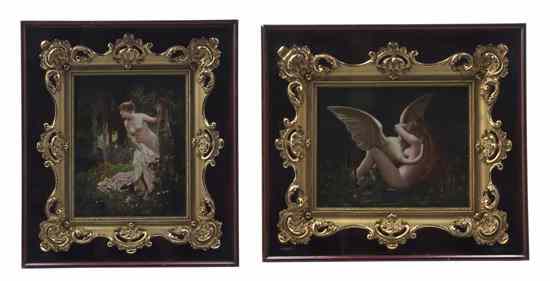 Appraisal: Two Decorative Painted Panels the first depicting Leda and the